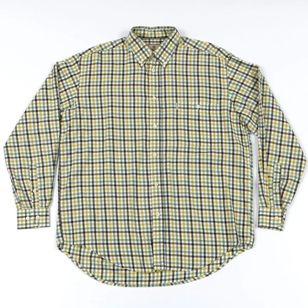 Beretta Mens Flannel Button Down Shirt Long Sleeve Green‎ Plaid Large